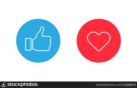 Thumbs up and heart, social media icon, empathetic emoji reactions. Vector illustration EPS 10