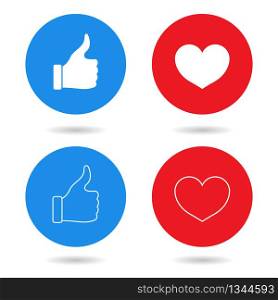 Thumbs up and hearts isolated on a white background. Buttons with user feedback for social network, mobile app or web site. Like and love icons of Emoji reactions. Symbol approve and succes. Vector.. Thumbs up and hearts isolated on a white background. Buttons with user feedback for social network, mobile app or web site. Like and love icons of Emoji reactions. Symbol of approve and succes. Vector