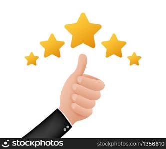 Thumbs up. Customer evaluation. Customer review rating. Vector stock illustration. Thumbs up. Customer evaluation. Customer review rating. Vector stock illustration.
