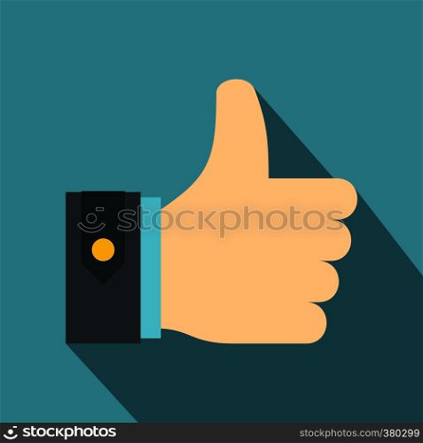 Thumbs up icon. Flat illustration of thumbs up vector icon for web. Thumbs up icon, flat style