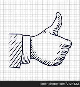 Thumbs up like hand sketch vector illustration isolated on white background. Thumbs up like hand sketch vector illustration