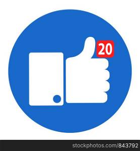 Thumbs up like social network icon with new appreciation number symbol. Idea - blogging and online messaging, social networking services