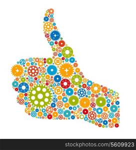 Thumbs Up Symbol, Which is Composed of Colour Gears. Vector illustration