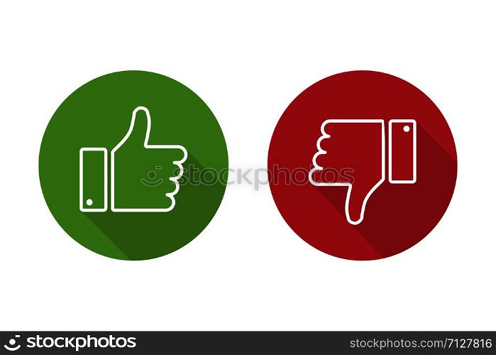 Thumbs up thumbs down red and green isolated vector like social media signs. EPS 10. Thumbs up thumbs down red and green isolated vector like social media signs.