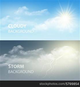 Thunder and lightning, sun and clouds. Weather background. Vector illustration EPS 10