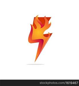 Thunder Flash Lightning Combined with Burning Fire Logo Design.