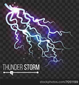 Thunder Storm Vector. Lightning Thunderbolt Isolated On Transparent Background. Electricity Effect Illustration. Lightning Vector. Thunder Storm And Lightning. Magic Bright Effect. Isolated On Transparent Background Illustration