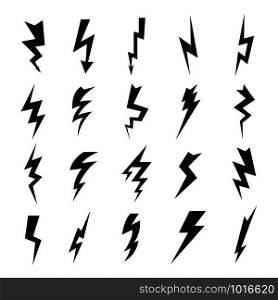 Thunderbolt collection. Lightning electric flash voltage electricity vector symbols isolated. Danger energy, flash thunderbolt illustration. Thunderbolt collection. Lightning electric flash voltage electricity vector symbols isolated on white