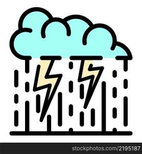 Thunderstorm cloud with rain icon. Outline thunderstorm cloud with rain vector icon color flat isolated. Thunderstorm cloud with rain icon color outline vector