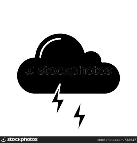 Thunderstorm glyph icon. Thunder storm. Lightning storm. Stormy. Weather forecast. Silhouette symbol. Negative space. Vector isolated illustration. Thunderstorm glyph icon