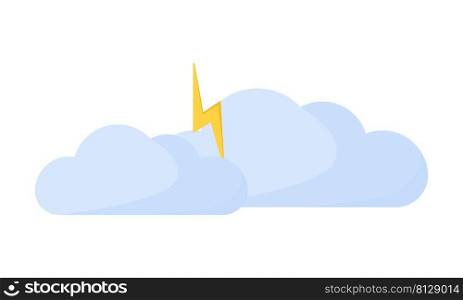 Thunderstorm semi flat color vector element. Full sized object on white. Weather condition. Heavy rain. Nature disaster simple cartoon style illustration for web graphic design and animation. Thunderstorm semi flat color vector element