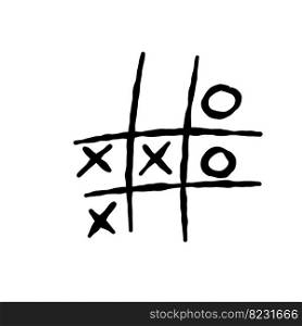 Tic-tac-toe competition, grungy brush illustration. Vector hand drawn noughts and crosses,. Tic-tac-toe competition