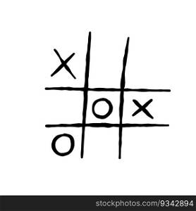 Tic-tac-toe competition, grungy brush illustration. Vector hand drawn noughts and crosses,. Tic-tac-toe competition, grungy brush