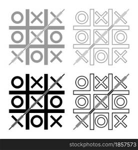 Tic tac toe set icon grey black color vector illustration flat style simple image. Tic tac toe set icon grey black color vector illustration flat style image