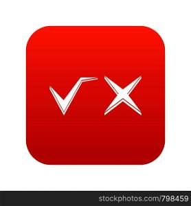 Tick and cross icon digital red for any design isolated on white vector illustration. Tick and cross icon digital red
