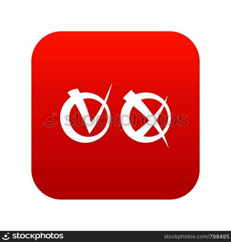 Tick and cross in circles icon digital red for any design isolated on white vector illustration. Tick and cross in circles icon digital red