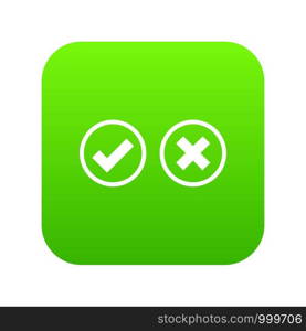 Tick and cross selection icon digital green for any design isolated on white vector illustration. Tick and cross selection icon digital green