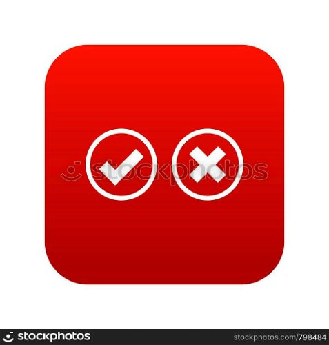 Tick and cross selection icon digital red for any design isolated on white vector illustration. Tick and cross selection icon digital red
