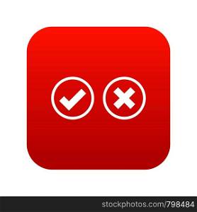 Tick and cross selection icon digital red for any design isolated on white vector illustration. Tick and cross selection icon digital red