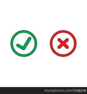 Tick and cross signs. Green checkmark OK and red X icons, isolated on white background. Vector illustration