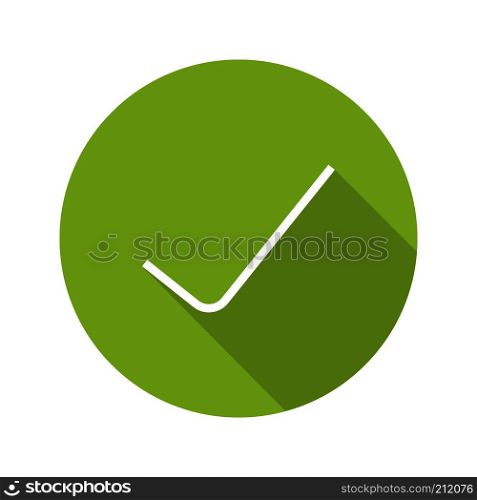 Tick flat design long shadow icon. Confirmation check mark. Accept and approve sign. Vector silhouette symbol. Tick flat design long shadow icon