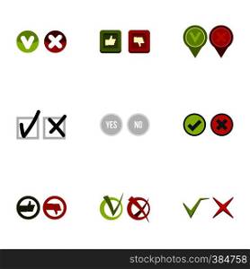 Tick icons set. Flat illustration of 9 tick vector icons for web. Tick icons set, flat style