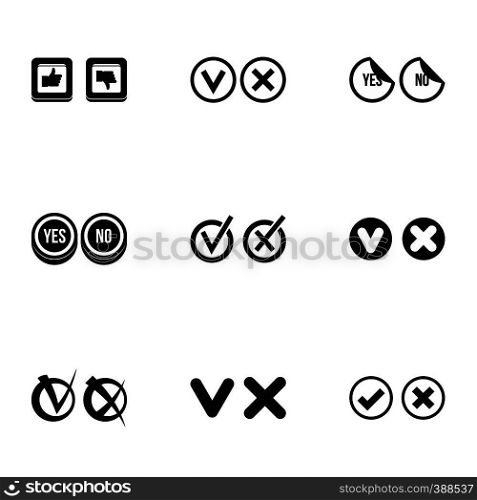Tick icons set. Simple illustration of 9 tick vector icons for web. Tick icons set, simple style