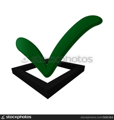 Tick in cell icon in cartoon style on a white background. Tick in cell icon, cartoon style