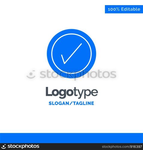 Tick, Interface, User Blue Solid Logo Template. Place for Tagline