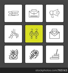 ticket, breifcase , speaker, message , love letter ,stiars , mom , earings , icon, vector, design, flat, collection, style, creative, icons