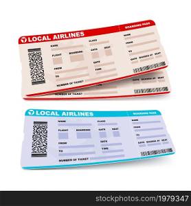 Ticket flight airport pass vector. Travelling symbol. Airline coupone. 3d realistic illustration. Ticket flight airport pass vector