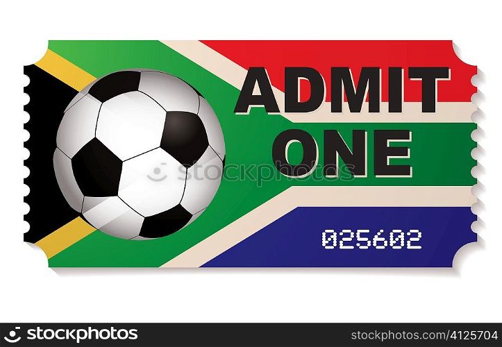 Ticket for football match in south africa with soccer ball
