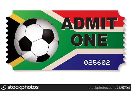 Ticket for football match in south africa with soccer ball