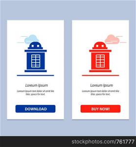 Ticket, House, Train Blue and Red Download and Buy Now web Widget Card Template