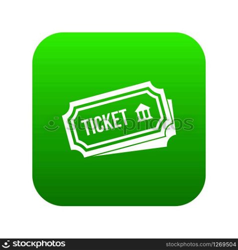Ticket icon digital green for any design isolated on white vector illustration. Ticket icon digital green