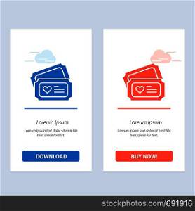 Ticket, Love, Heart, Wedding Blue and Red Download and Buy Now web Widget Card Template