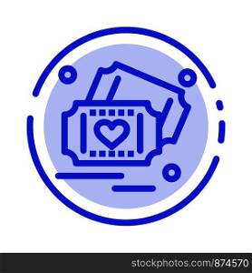 Ticket, Love, Heart, Wedding Blue Dotted Line Line Icon