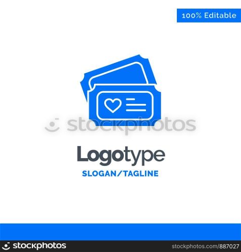 Ticket, Love, Heart, Wedding Blue Solid Logo Template. Place for Tagline