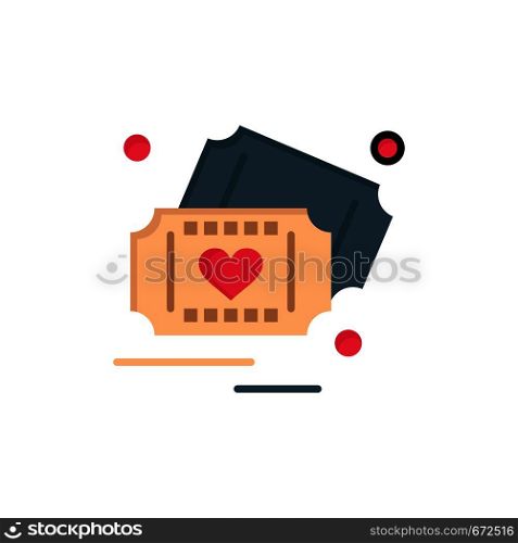 Ticket, Love, Heart, Wedding Flat Color Icon. Vector icon banner Template