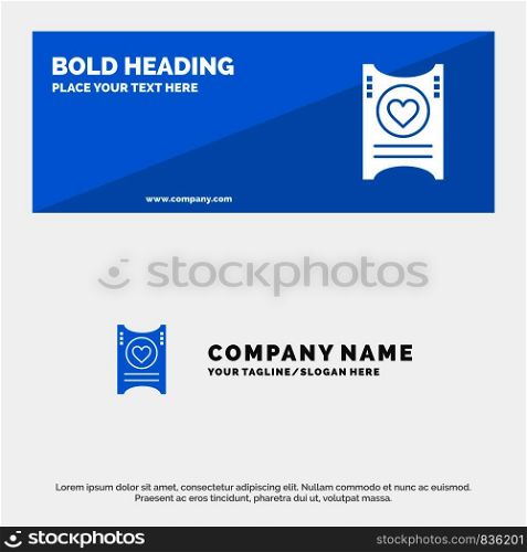 Ticket, Love, Heart, Wedding SOlid Icon Website Banner and Business Logo Template