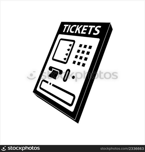 Ticket Machine Icon, Automatic Ticket Vending Machine, Paper Ticket, Pass Printing Machine Vector Art Illustration