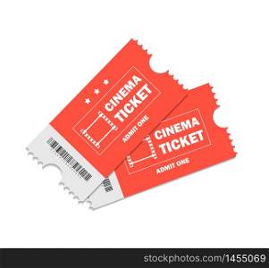 Ticket of cinema for movie. Admission two red tickets for theater, movie, cinema on isolated background. Pass ticket on film. vector eps10. Ticket of cinema for movie. Admission two red tickets for theater, movie, cinema on isolated background. Pass ticket on film. vector illustration
