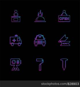 ticket , open , ambulance , nail , screw , taxi , transport , travel ,transportation , traveling , boat , ship , plane , car , bus , truck , ticket , train , hardware , money, cart , shopping, icon, vector, design, flat, collection, style, creative, icons