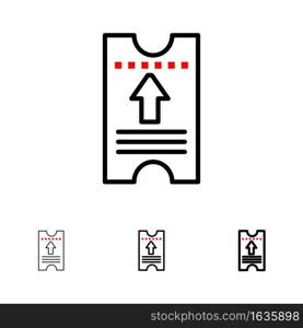 Ticket, Pass, Hotel, Arrow Bold and thin black line icon set