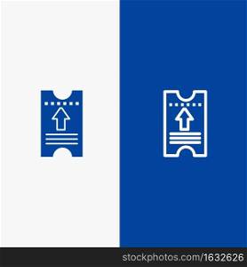 Ticket, Pass, Hotel, Arrow Line and Glyph Solid icon Blue banner