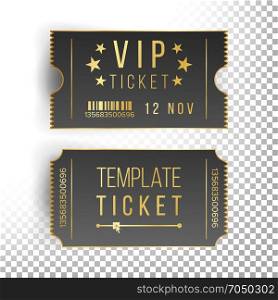 Ticket Template Set Vector. Invitation Coupon. Isolated. Vip Ticket Template Vector. Empty Black Tickets And Coupons Blank. Theater, Cinema Tickets Coupons. Isolated Illustration.