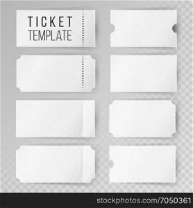Ticket Template Set Vector. Modern Mock Up Wedding, Cinema, Birthday Or Circus Tickets Template. Transparent Background. Ticket Template Set Vector. Invitation Coupon. Isolated