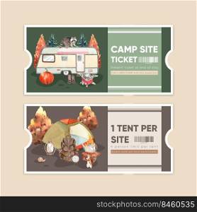 Ticket template with autumn c&ing concept,watercolor style 