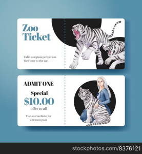 Ticket template with international tiger day concept,watercolor style 