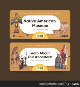 Ticket template with native american concept,watercolor style 